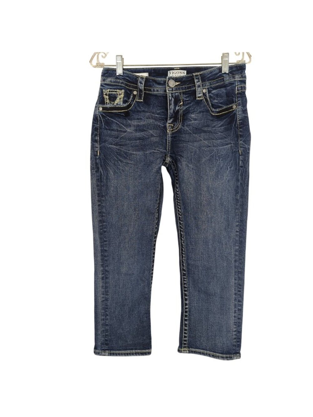 Vigoss Denim Capri Jeans size 4 With Embroidered Pockets & Sequins Details
